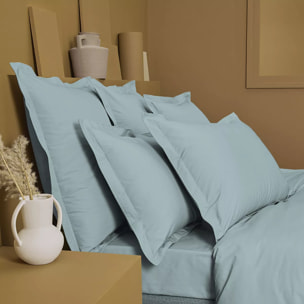 Housse de couette percale de coton uni bleu La percale francaise bleu aqua