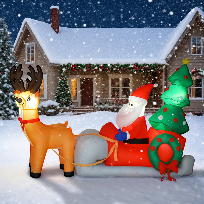 Traîneau Père Noël gonflable LED avec 2 rennes - matériel fixation et souffleur inclus - polyester