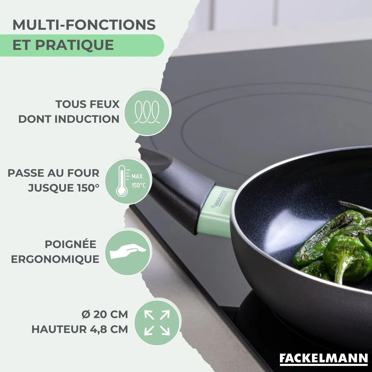 Set poêle antiadhésive céramique 20 cm et 6 ustensiles Fackelmann Brandao