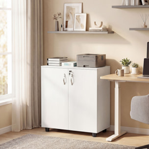 Armoire de bureau verrouillable 2 portes étagère effet bois blanc