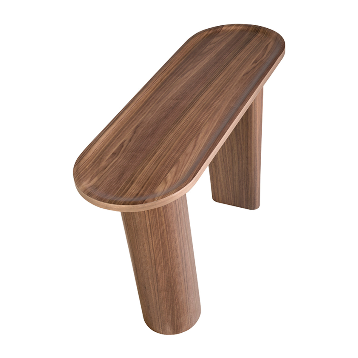 Consola Angel Cerdá ovalada medio punto en madera chapada en nogal natural 120x40x76cm