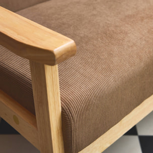 Banquette + fauteuil 3 places bois d'hévéa velours côtelé ISAK