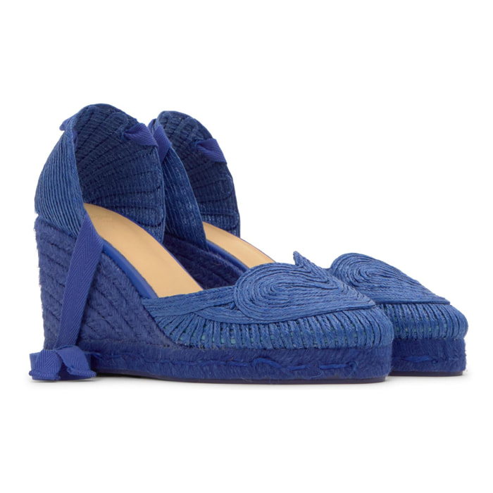 Alpargata Cacia cuña de yute tintada en rafia trenzada con forma de corazón