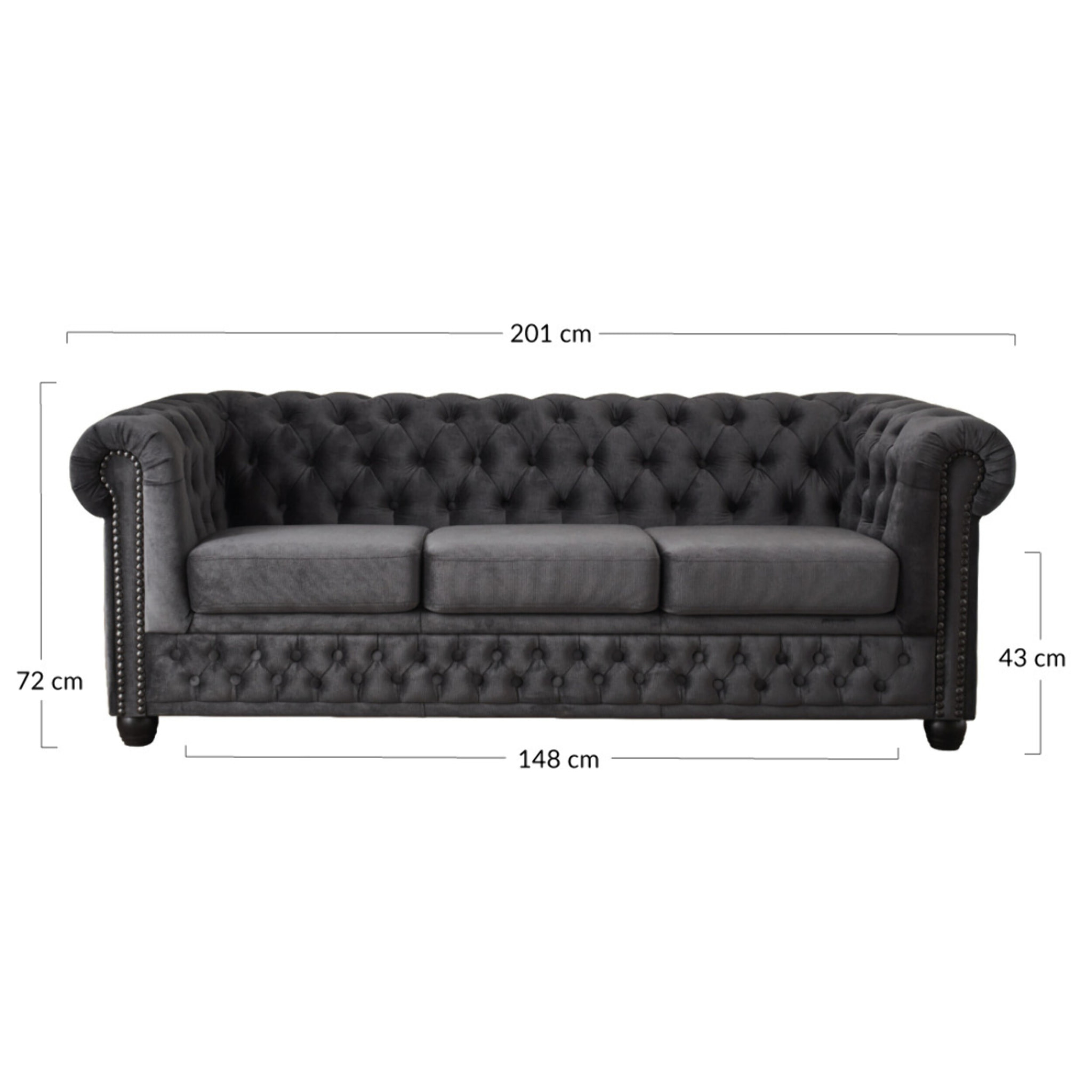 William - canapé Chesterfield - 3 places - en velours - Jaune