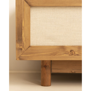 Meuble TV en bois massif et tissu lin 2 portes ton chêne foncé 150x40cm Hauteur: 40 Longueur: 150 Largeur: 42