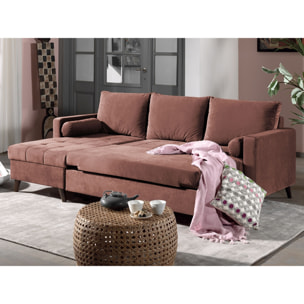 POLAR - Canapé d'angle réversible convertible - en velours au design scandinave - 4 places - Rose