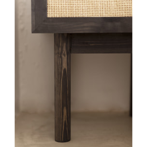 Chevet en bois massif et raphia avec un tiroir noir 40x45cm Hauteur: 45 Longueur: 40 Largeur: 37