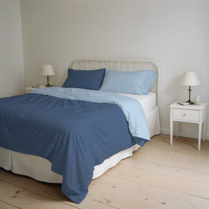 PARURE COPRIPIUMINO NATURAL COLOR, 100% Cotone, Made in Italy - AVIO/AZZURRO