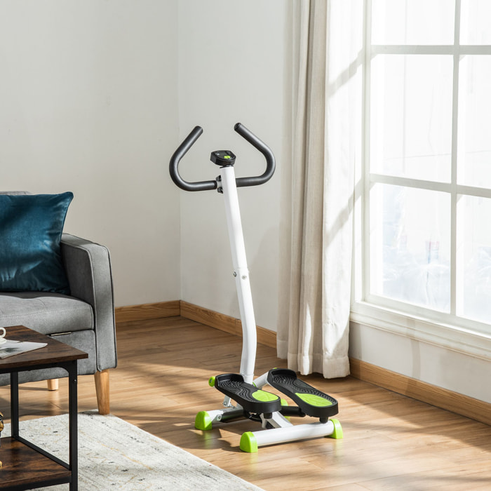 Stepper Fitness avec guidon ergonomique - écran LCD multifonction - résistance réglable - acier blanc vert noir