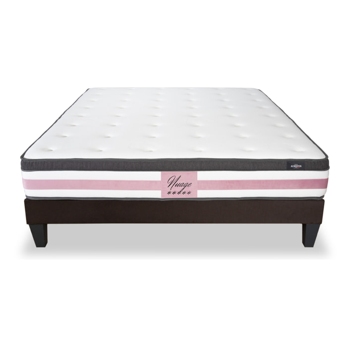 Ensemble Matelas Nuage 26cm avec Sommier couleur bois | 1 place