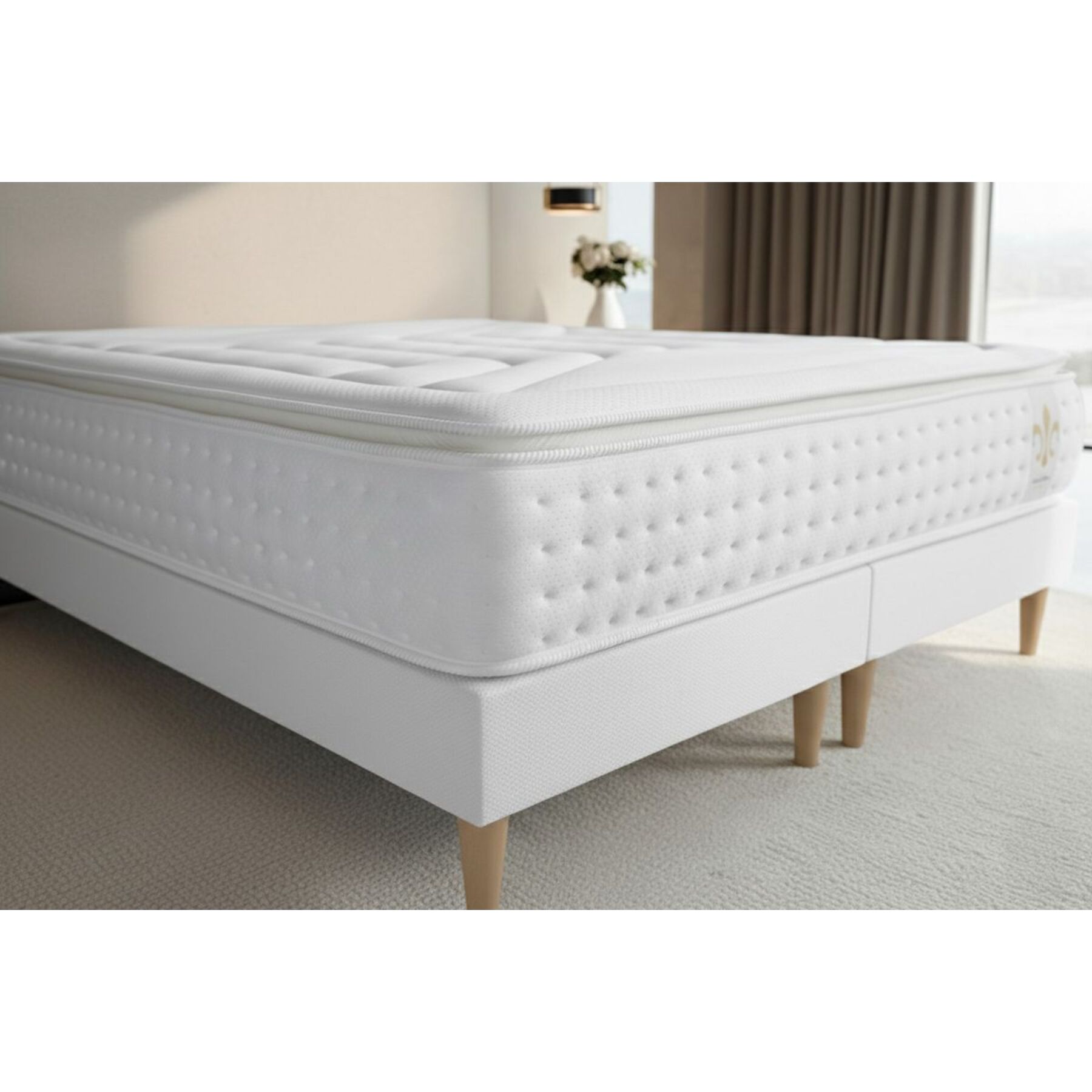 Ensemble Matelas Vingt-Quatre PLUS - 24cm - Ressorts ensachés et mémoire de forme - Confort hôtelier - Sommier kit Blanc