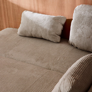 Banquette convertible 3 places velours côtelé taupe avec coffre de rangement - L 192 x P 100 x H 81cm -Nelson