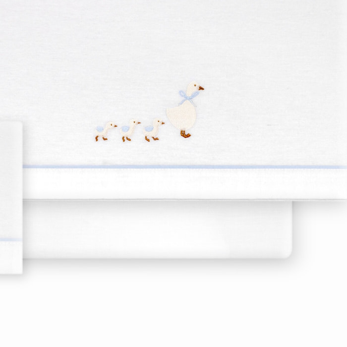 Triptico Cuna Franela Patitos Bco/Azul