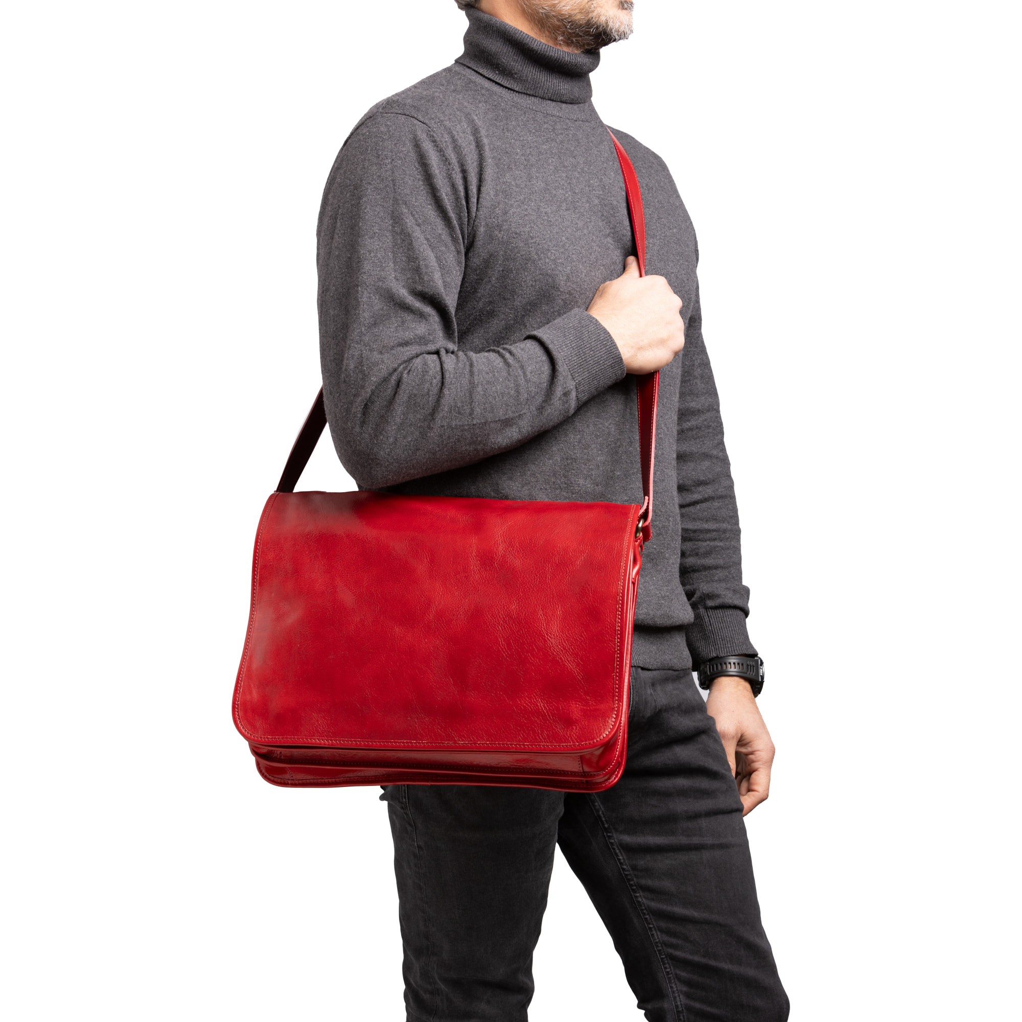 Borsa a tracolla  da uomo In Vera pelle Made in Italy 30x38x12 cm