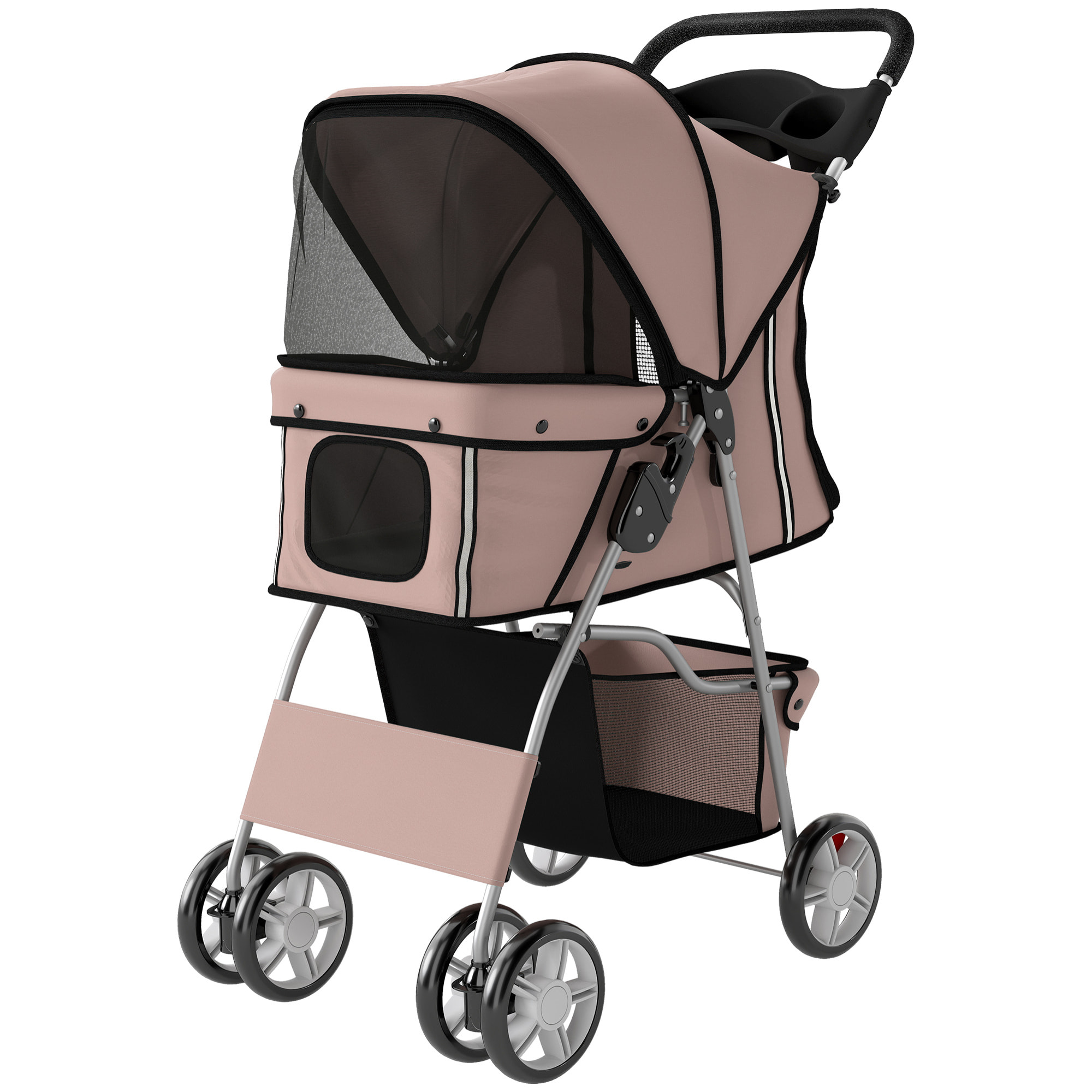 Poussette buggy pliable pour chiens tissu 600D Oxford imperméable 4 roues café