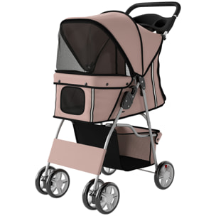 Poussette buggy pliable pour chiens tissu 600D Oxford imperméable 4 roues café