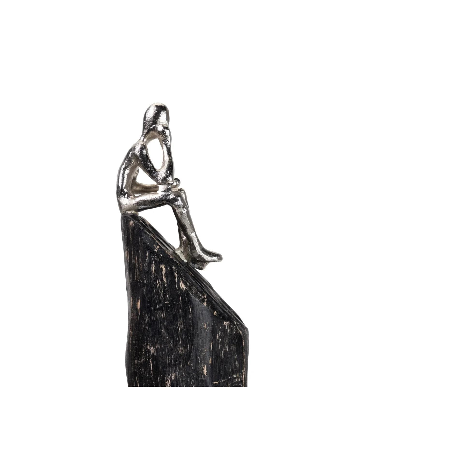 Figura Hombre Aluminio Metal Madera 10x10x47 Cm