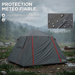 Tente camping dôme 2 pers. imperméable 3000mm - 2,1x2,1x1,5m - anthracite