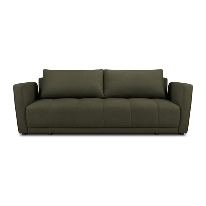 Canapé convertible avec coffre de rangement "Madrid" 3 places en tissu structurel vert