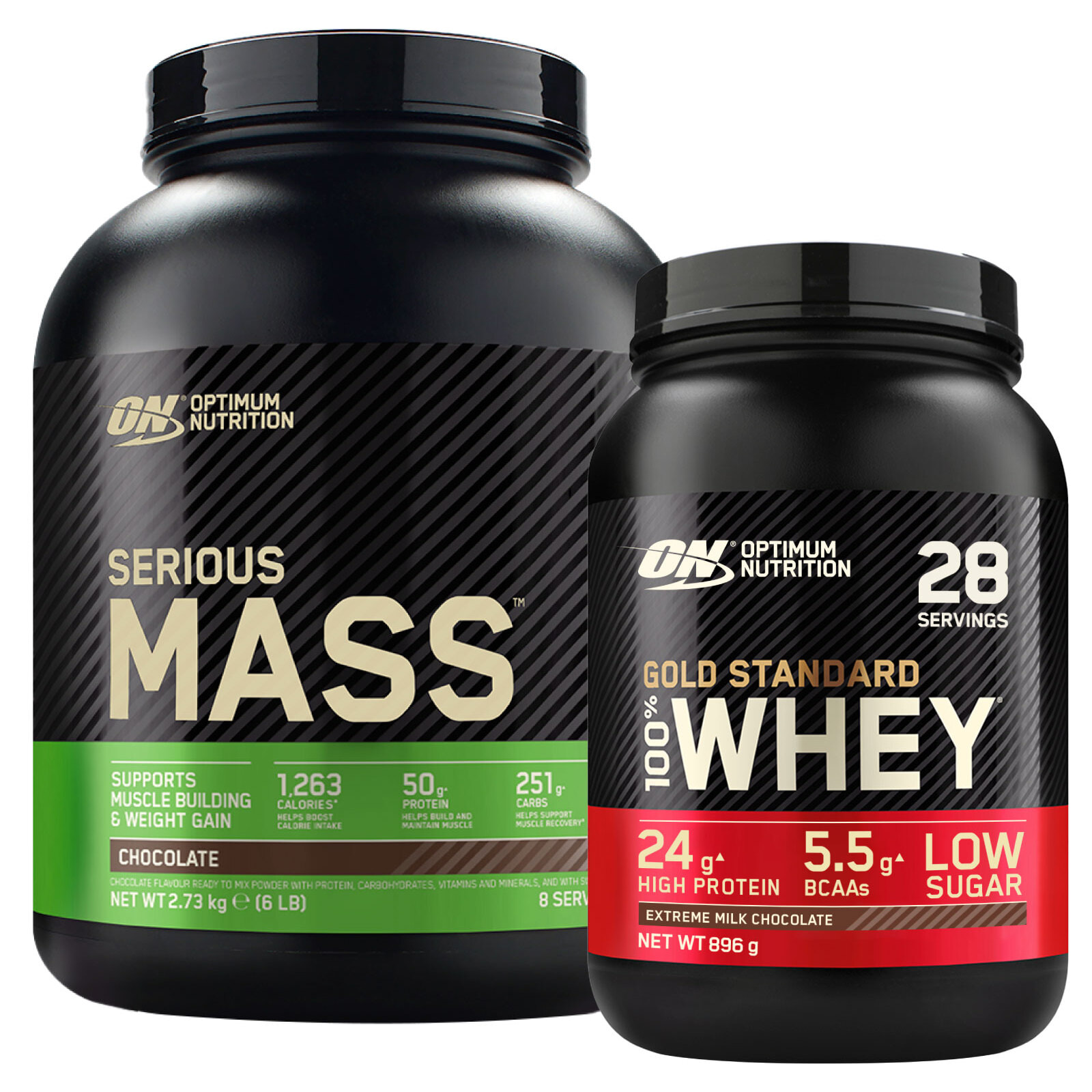 Gold Standard 100% Whey Proteine con Aminoacidi Cioccolato al Latte 896g 28 Porzioni + Serious Mass Gainer Proteine per la Massa Muscolare Cioccolato 2,73kg 8 Porzioni