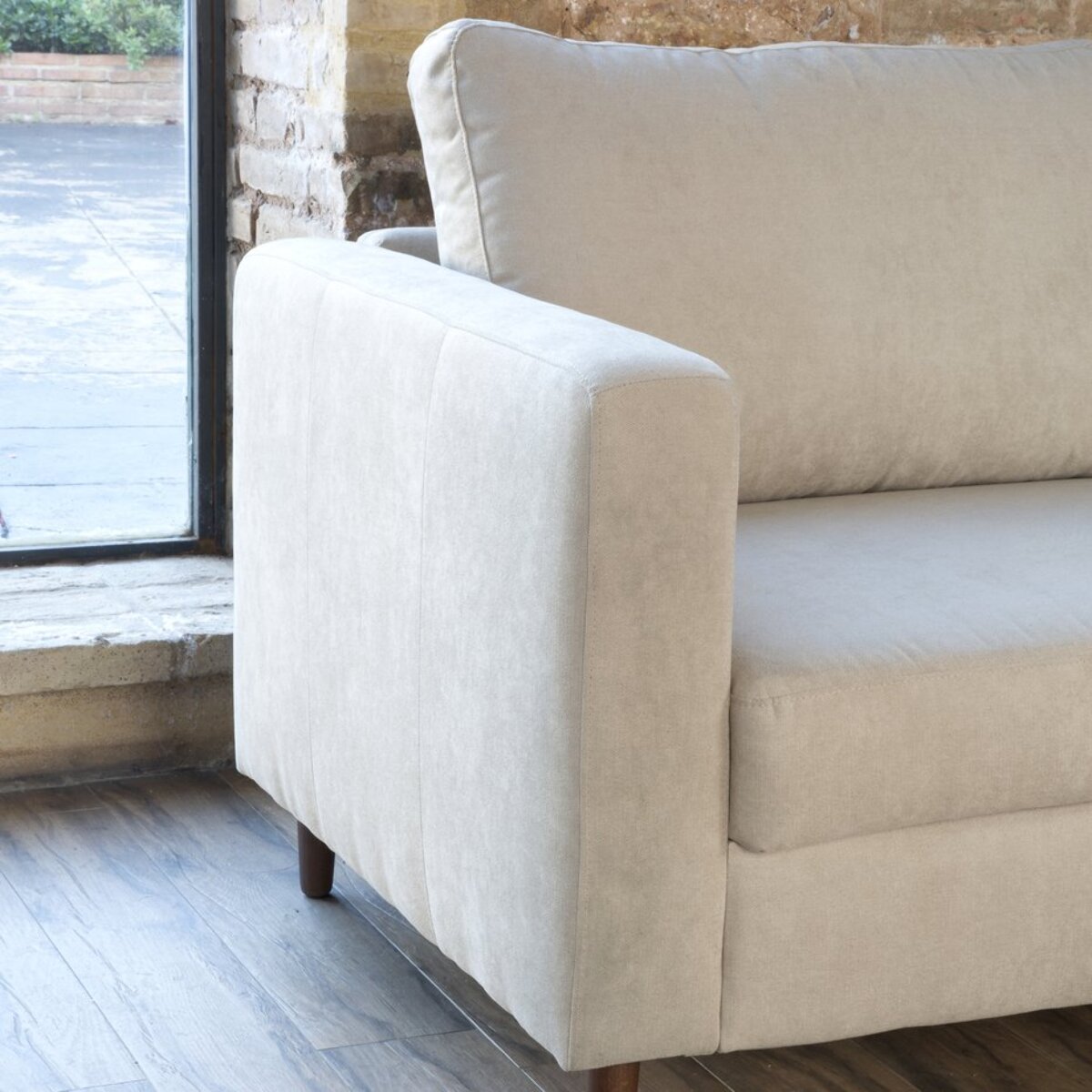 Canapé d'angle Vinson -textile, mousse pu, bois et panneau de particules-couleur beige 251 x 85 x 146 cm