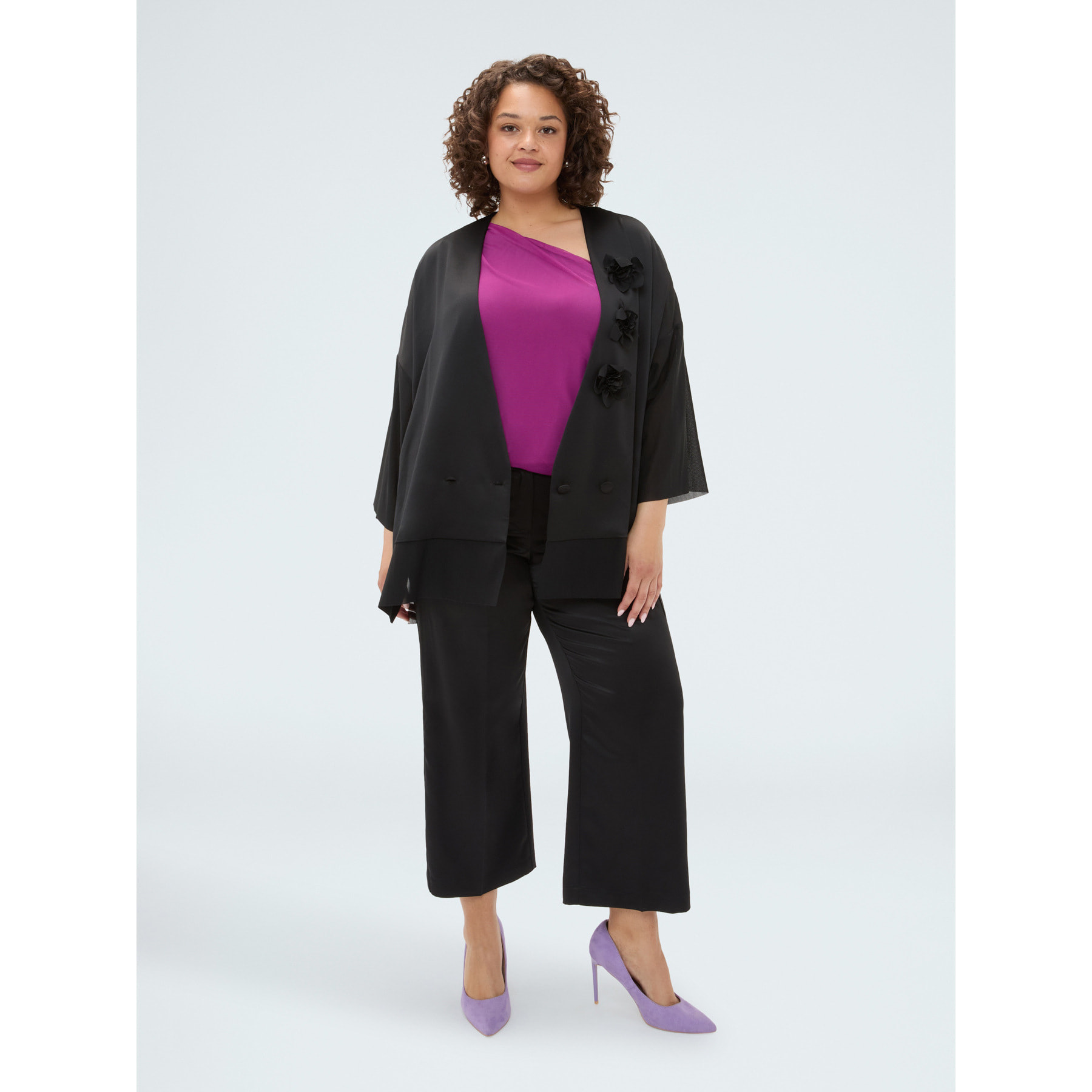 Fiorella Rubino - Pantalones cropped de raso - Negro