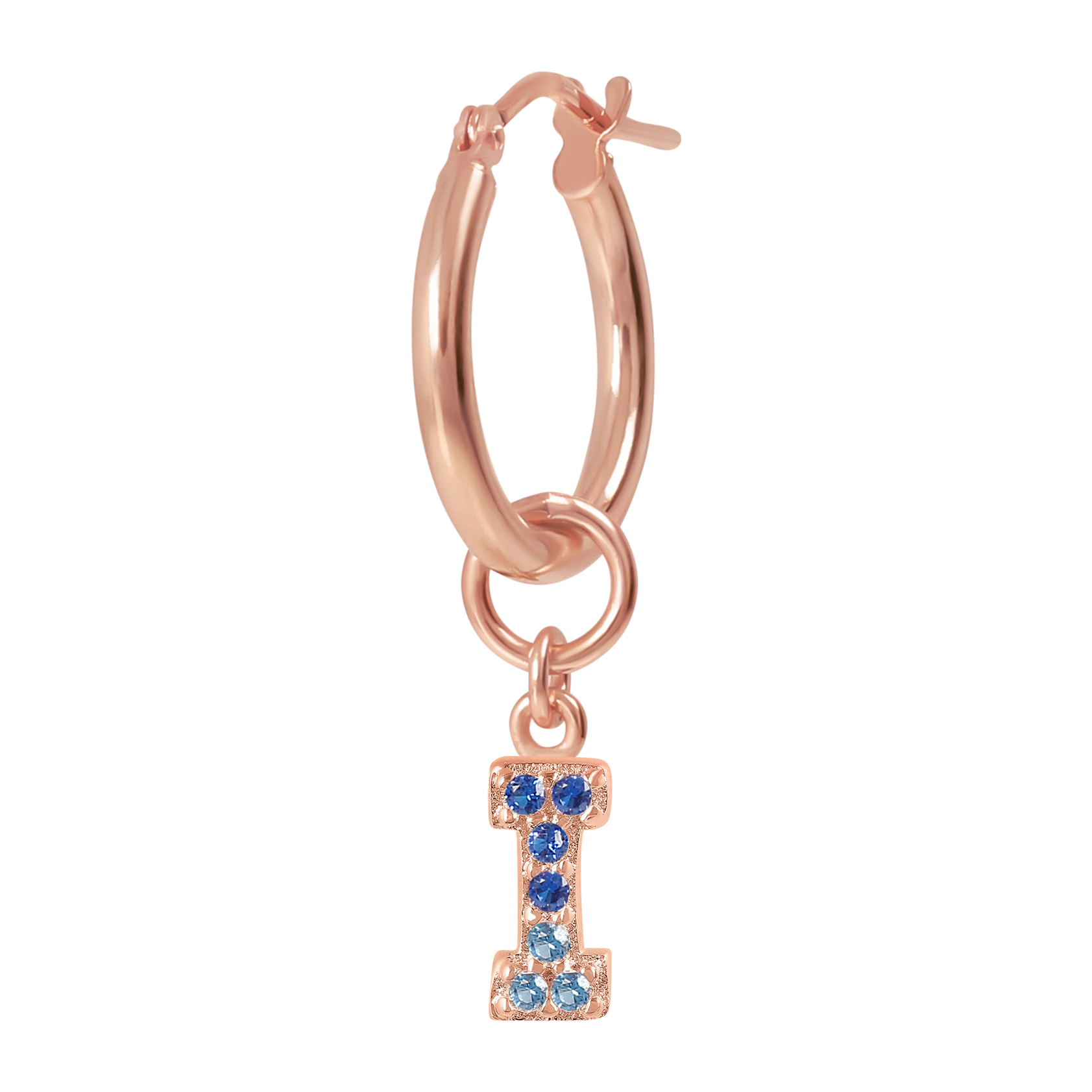 Orecchino a Cerchio con Ciondolo Lettera I in Pavé di Cubic Zirconia Blu