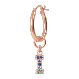 Orecchino a Cerchio con Ciondolo Lettera I in Pavé di Cubic Zirconia Blu