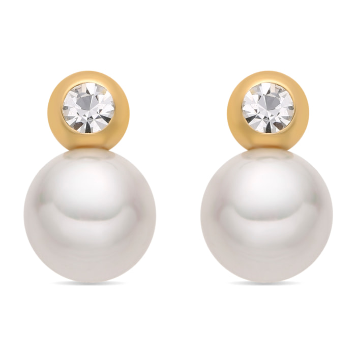 Pendientes con Perla Blanca acabado oro 18k