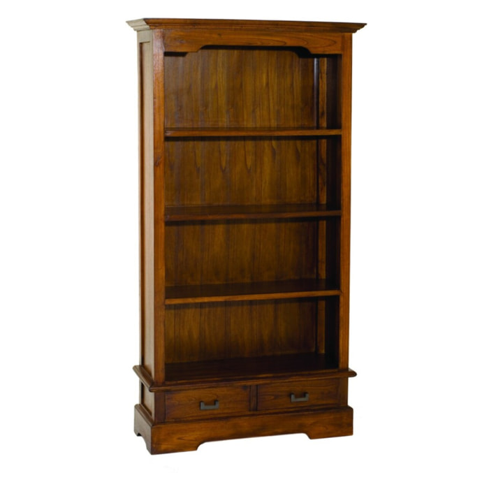 LAUREN - Bibliothèque marron 3 étagères 2 tiroirs bois Mindi