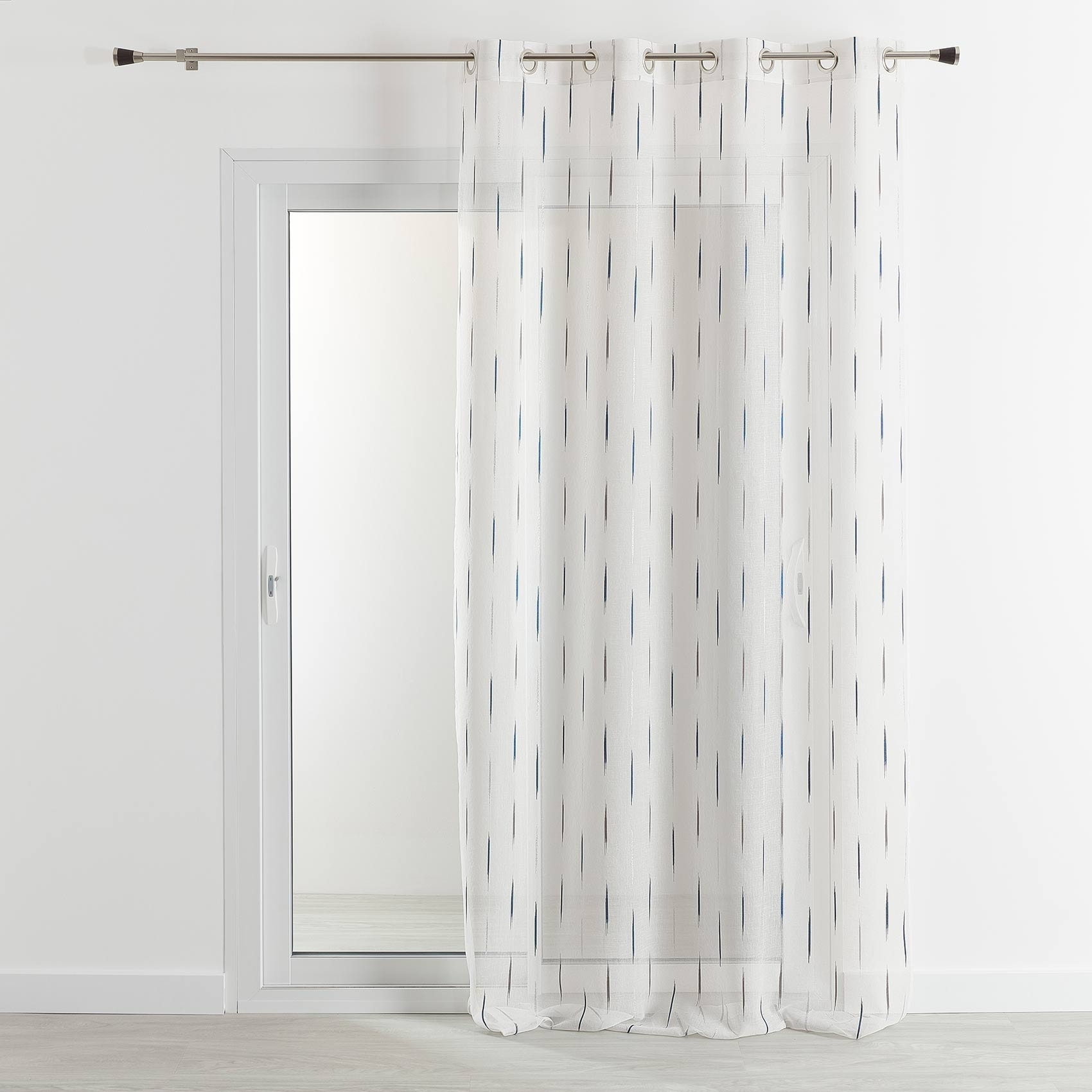 Voilage en étamine à jacquard rayé - Bleu Paon