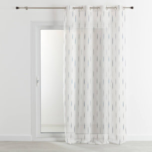 Voilage en étamine à jacquard rayé - Bleu Paon