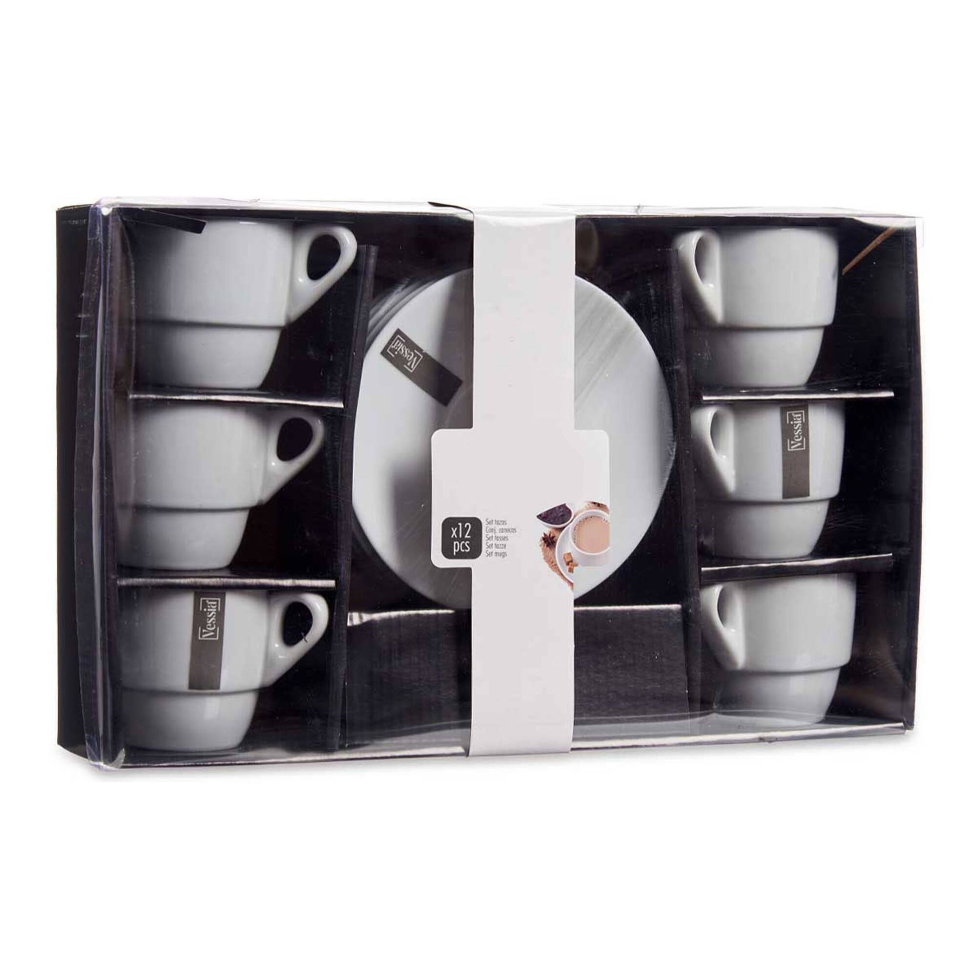 Set 6 tazas cafe porcelana blanca con pl colección vessia