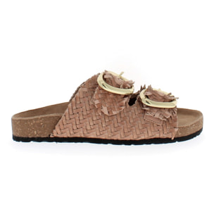 Armata di Mare Scarpe Donna Ciabatte in Pelle con Doppia Fibbia AMD 1V3760 Sand