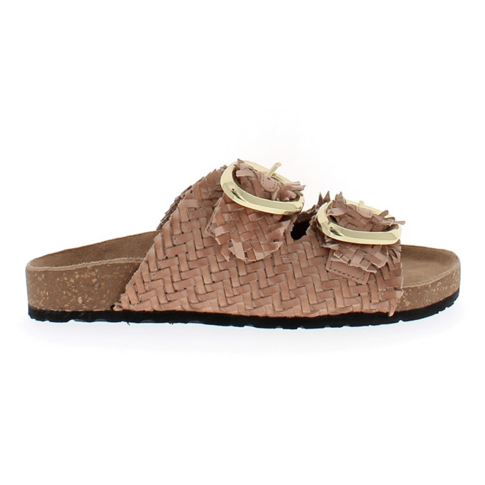 Armata di Mare Scarpe Donna Ciabatte in Pelle con Doppia Fibbia AMD 1V3760 Sand
