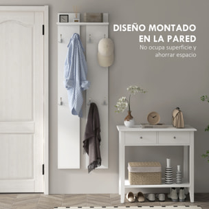 Perchero para Ropa de Pared Perchero para Recibidor Moderno con 8 Ganchos y Estante para Entrada Pasillo 55x21,3x170 cm Blanco