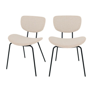 Lot de 2 chaises en tissu beige et pieds en métal noir - Verner