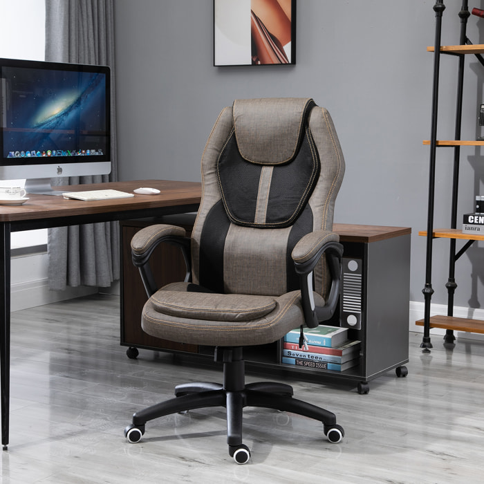 HOMCOM Fauteuil de bureau manager massant hauteur réglable pivotant 360° polyester PU gris brun surpiqûre orange