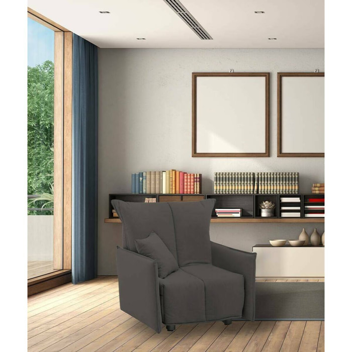 Poltrona Atlantis, Divano singolo, Poltrona soggiorno apertura a carrello, Braccioli standard, 100% Made in Italy, Cm 110x90h85, Grigio