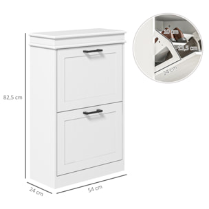 Zapatero Estrecho con 2 Puertas Abatibles, Zapatero Entrada Recibidor, Estantes Ajustables, para 10 Pares de Zapatos, para Pasillo, Espacios Reducidos, Blanco