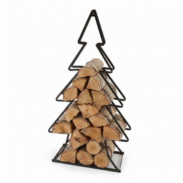 Portalegna a forma di albero in ghisa Montreal 90 cm, supporto legna verticale decorativo per camino e stufa, organizer salvaspazio elegante e resistente, design moderno per soggiorno e ambienti indoor