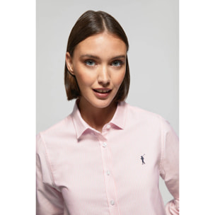 Camisa Oxford de rayas rosa con logo Rigby Go