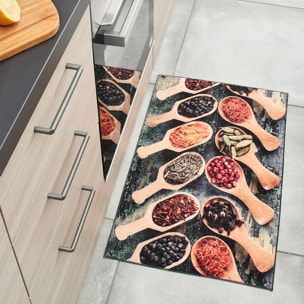 Stampa - tapis de cuisine motif épices antidérapant et lavable en machine à 30°C, gris