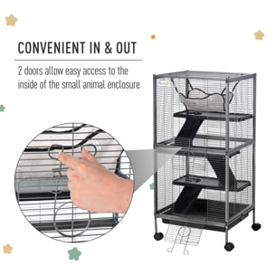 PawHut Gabbia in Metallo per Roditori 4 Livelli con Vassoio Rimovibile 52 x 52 x 113.5cm
