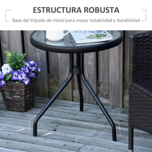 Mesa de Jardín Redonda con Tablero de Cristal para Patio Terraza Ø50x55 cm Negro