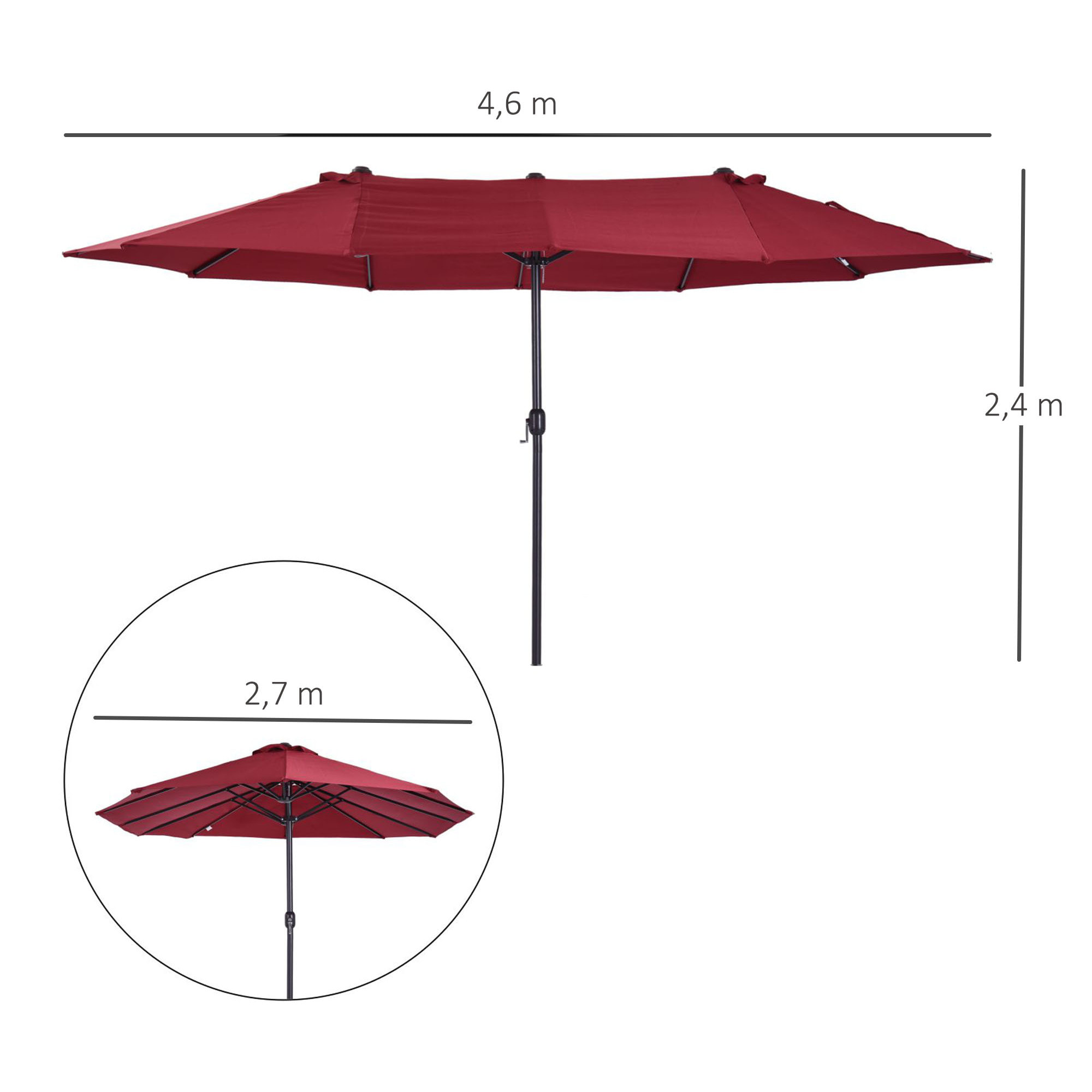 Sombrilla Doble de Tela de Poliéster 4.6x2.7x2.4m Rojo