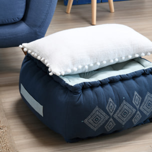 Coussin rectangulaire en coton déhoussable à pompons - Blanc