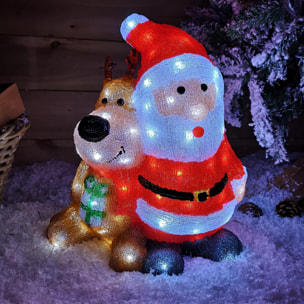 Figura luminosa de papá noel y reno con luces led y temporizador