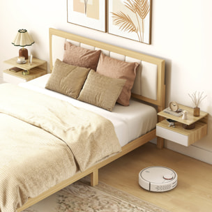 Juego de 2 Mesitas de Noche Flotantes con Cajón, Mesillas de Noche Dormitorio, Montado en la Pared, Estilo Moderno, para Sala de Estar, 35x32x22,5 cm, Roble y Blanco