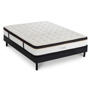 Ensemble EMERAUDE | 2 Places |Matelas Mémoire de Forme - 24 cm avec Sommier Kit Bois Noir